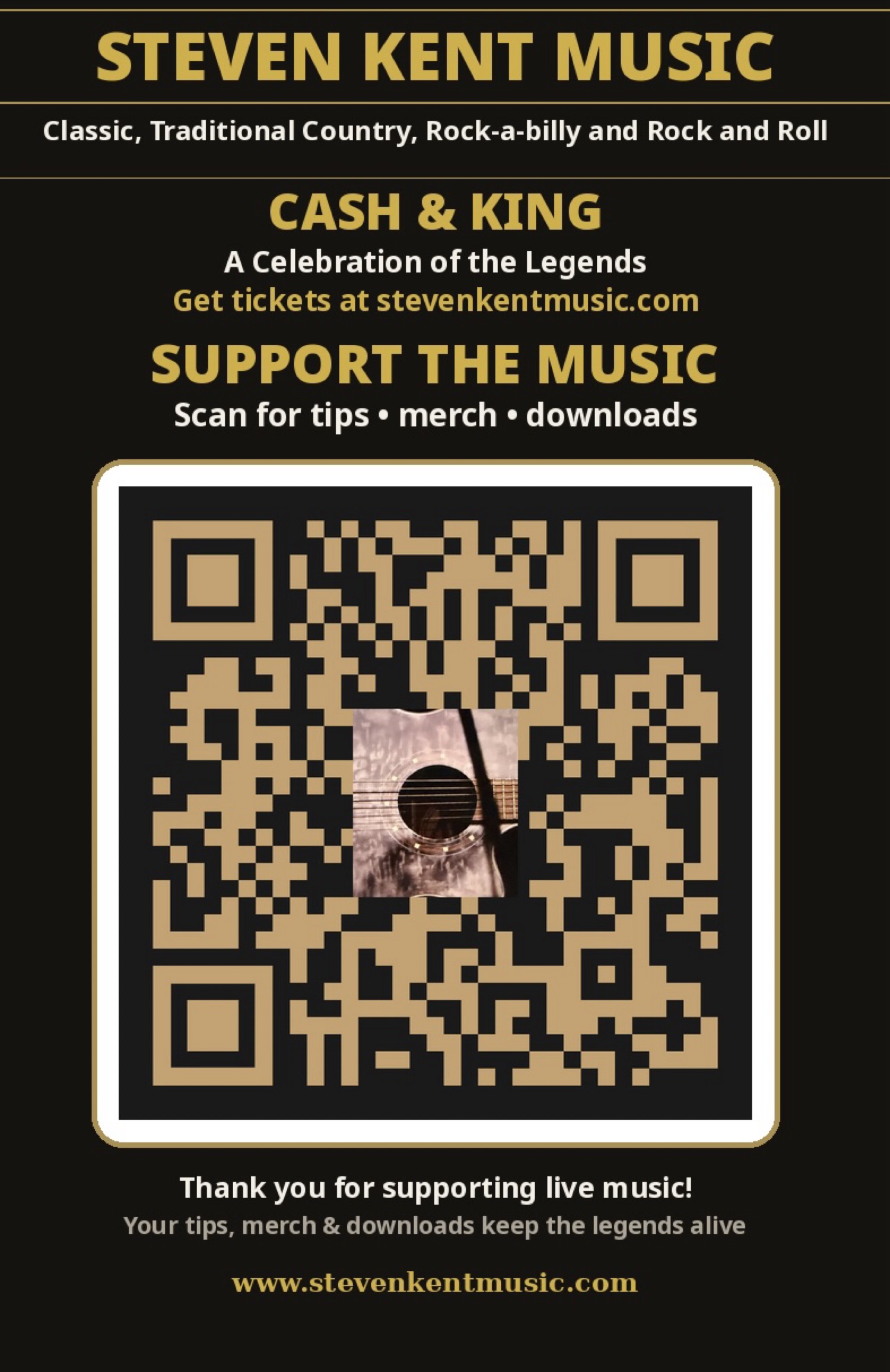 Cash & King support poster — tips, merch, downloads