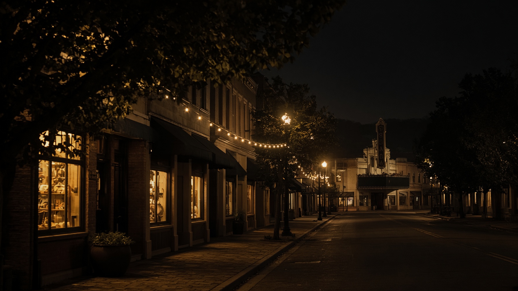Wine-country downtown at night